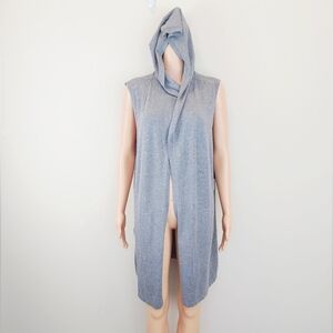 Cyrus Grey Hooded Sleeveless Cardigan Sweater